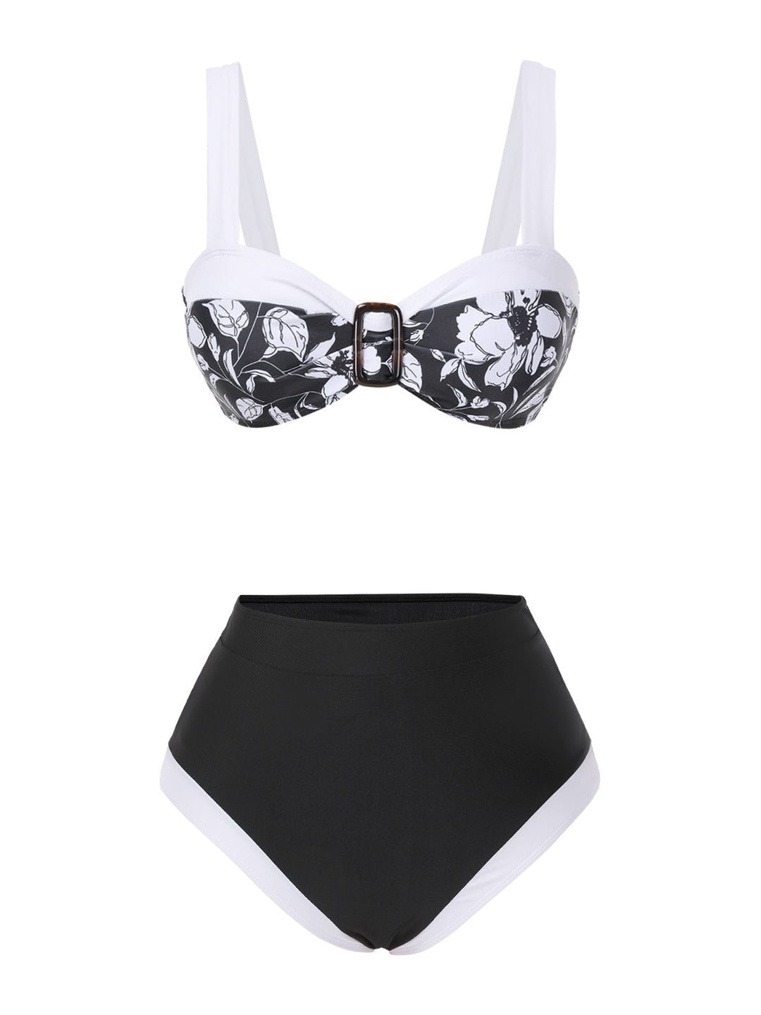 Black 1940s Hepburn Silhouette Floral Bikini Set - vintage fashion, retro style, classic black