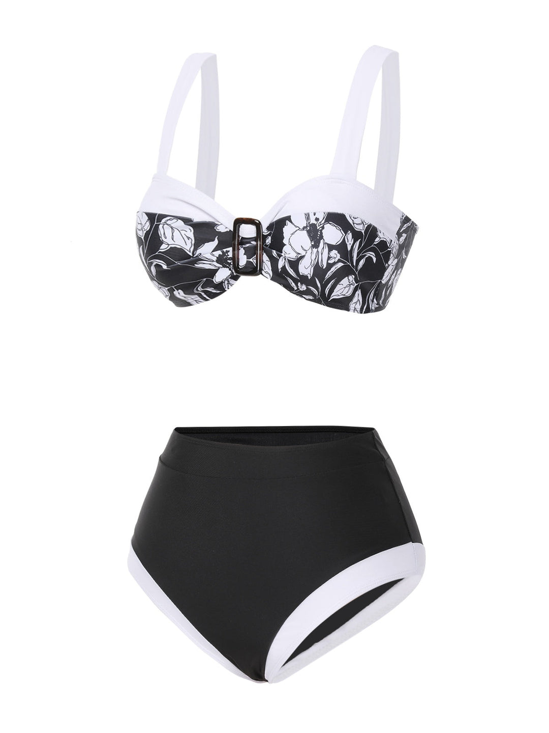 Black 1940s Hepburn Silhouette Floral Bikini Set - vintage fashion, retro style, classic black