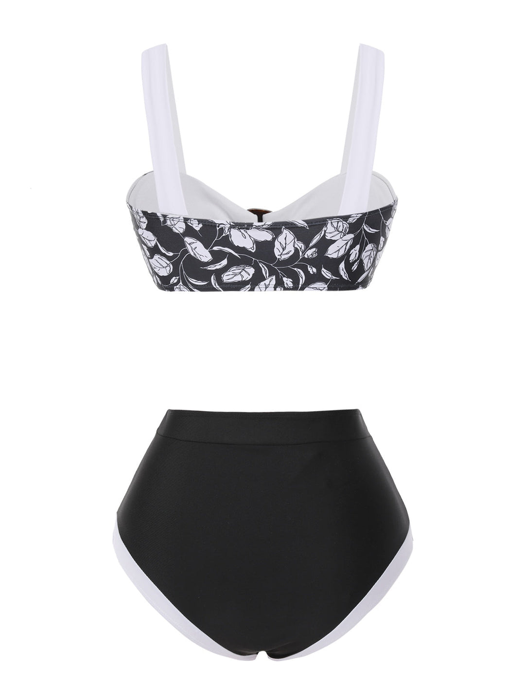 Black 1940s Hepburn Silhouette Floral Bikini Set - vintage fashion, retro style, classic black