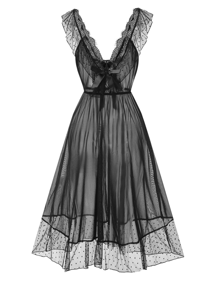 Lace Trim Dots Sheer | | vintage dress, retro fashion