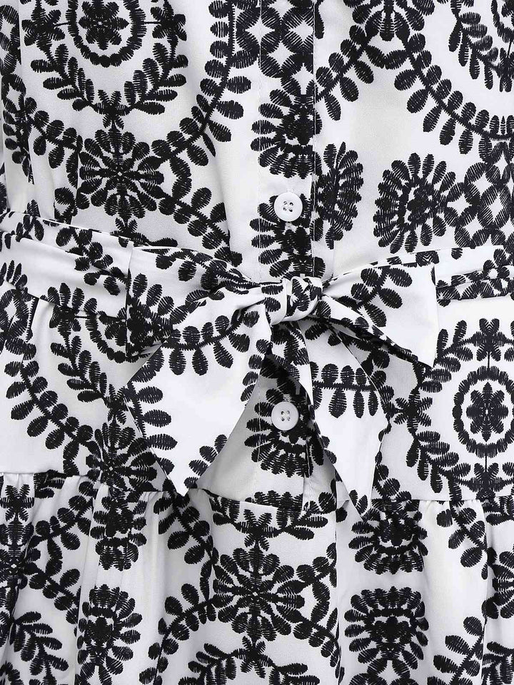 Black 1940s Lapel Tie-Waist Floral Sleeveless Dress - vintage dress, retro fashion, classic black