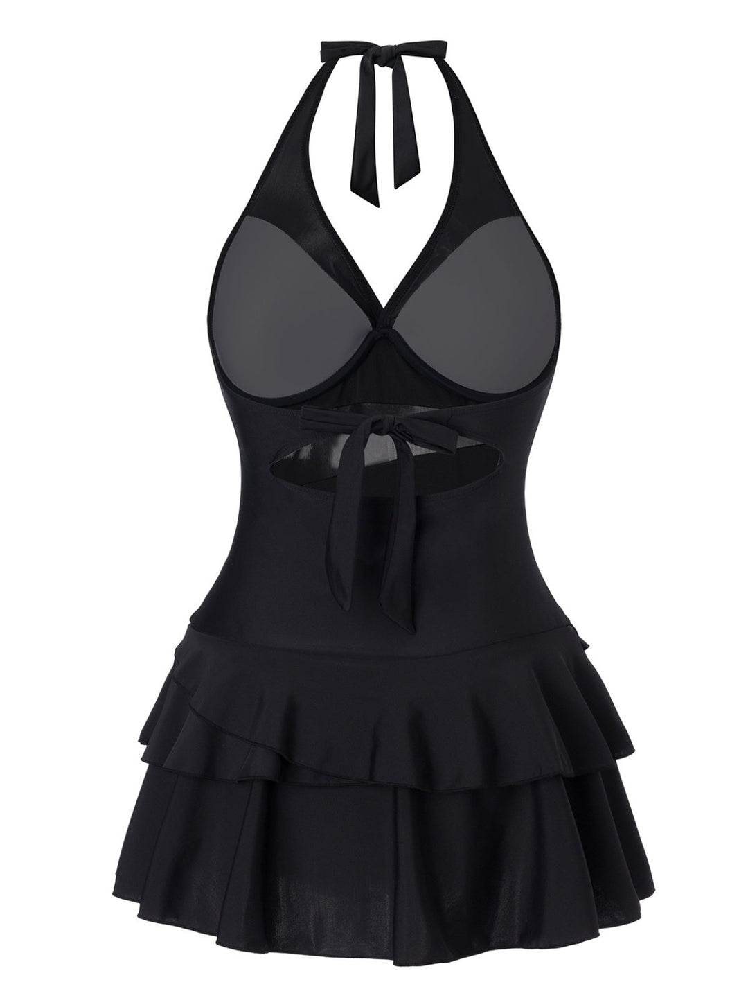 Black 1940s Layered Hem Halter Swimdress: where 1940s romance meets her modern spirit