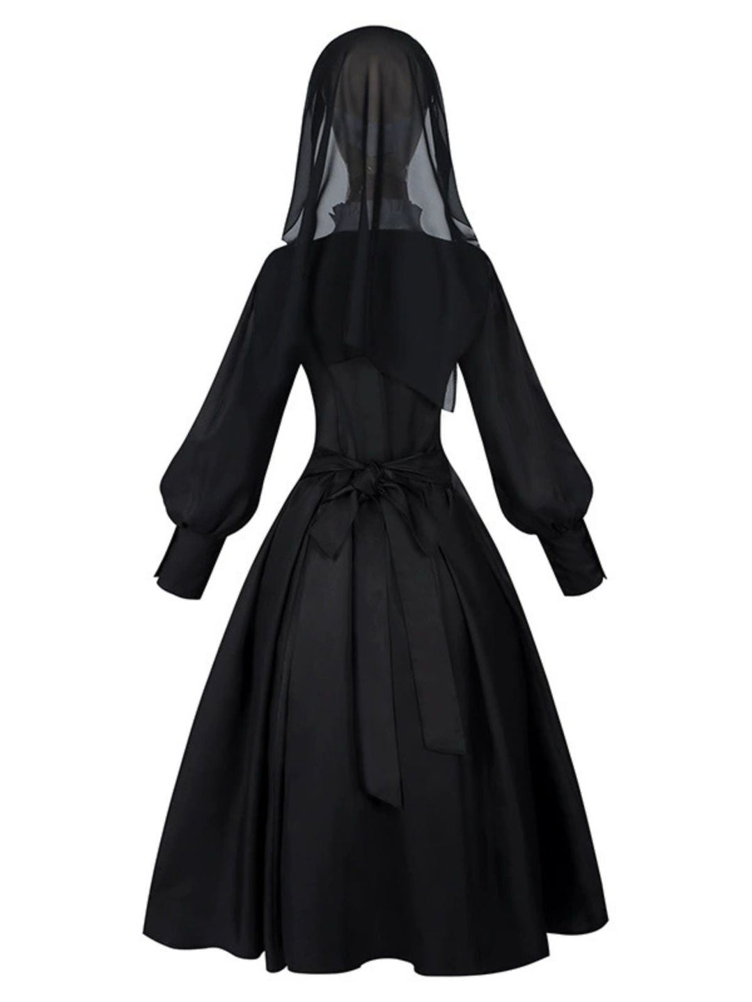 Black 1940s Nun-Style Cross Necklace Dress - vintage dress, retro fashion, classic black