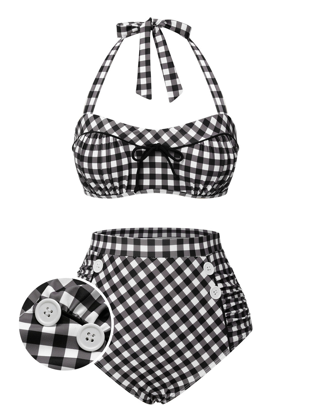 Black 1940s Plaid Halter Swimsuit, vintage swimsuit, pin-up swimwear - perfect for women who love vintage and retro fashion