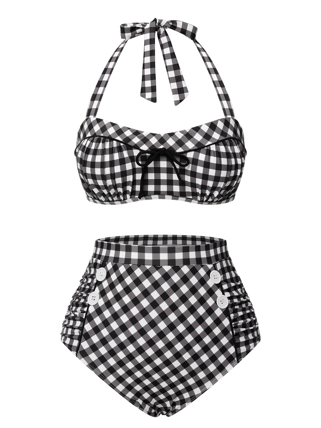 Black 1940s Plaid Halter Swimsuit, vintage swimsuit, pin-up swimwear - perfect for women who love vintage and retro fashion