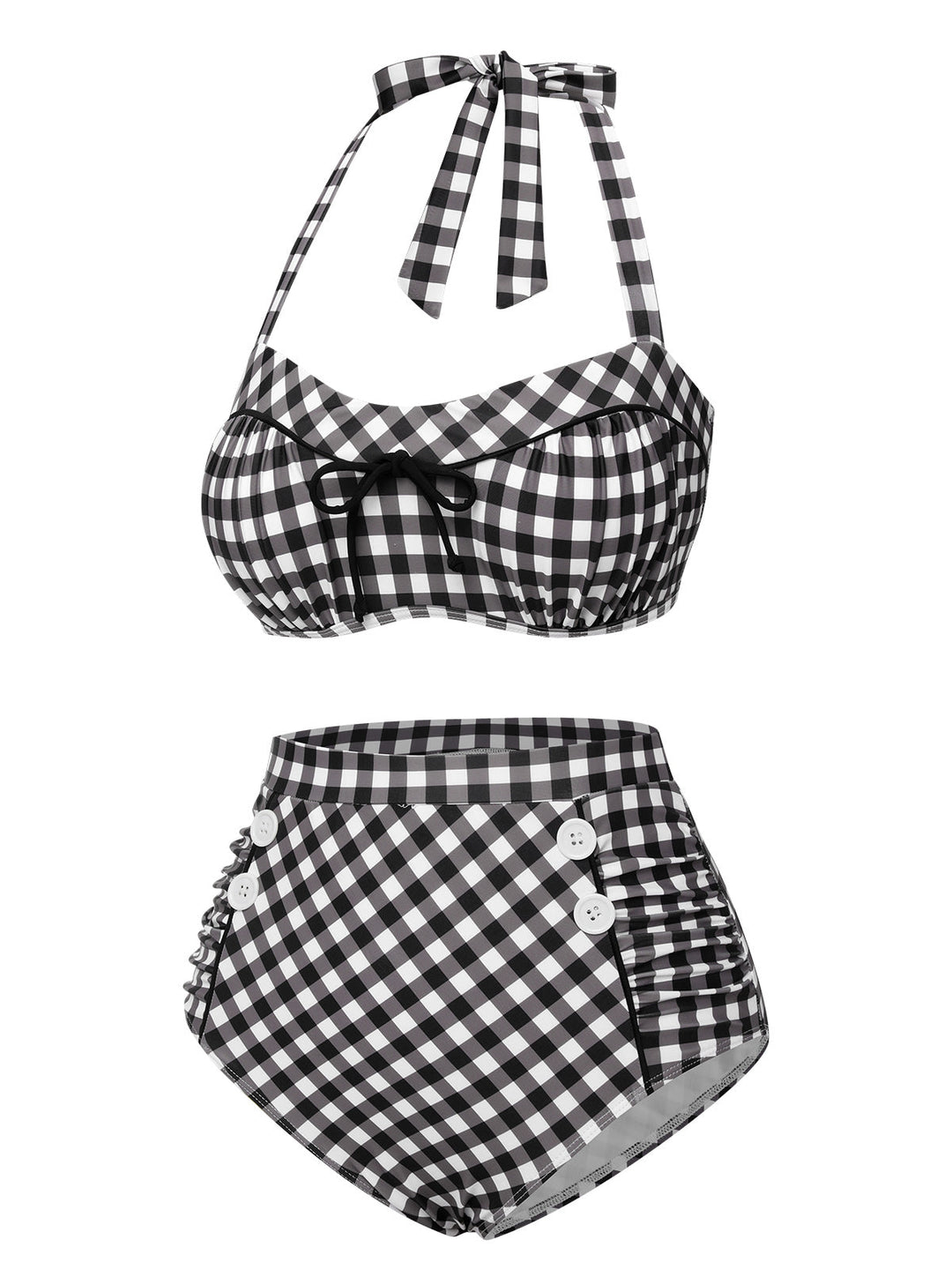 Black 1940s Plaid Halter Swimsuit, vintage swimsuit, pin-up swimwear - perfect for women who love vintage and retro fashion