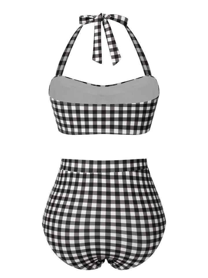 Black 1940s Plaid Halter Swimsuit, vintage swimsuit, pin-up swimwear - perfect for women who love vintage and retro fashion