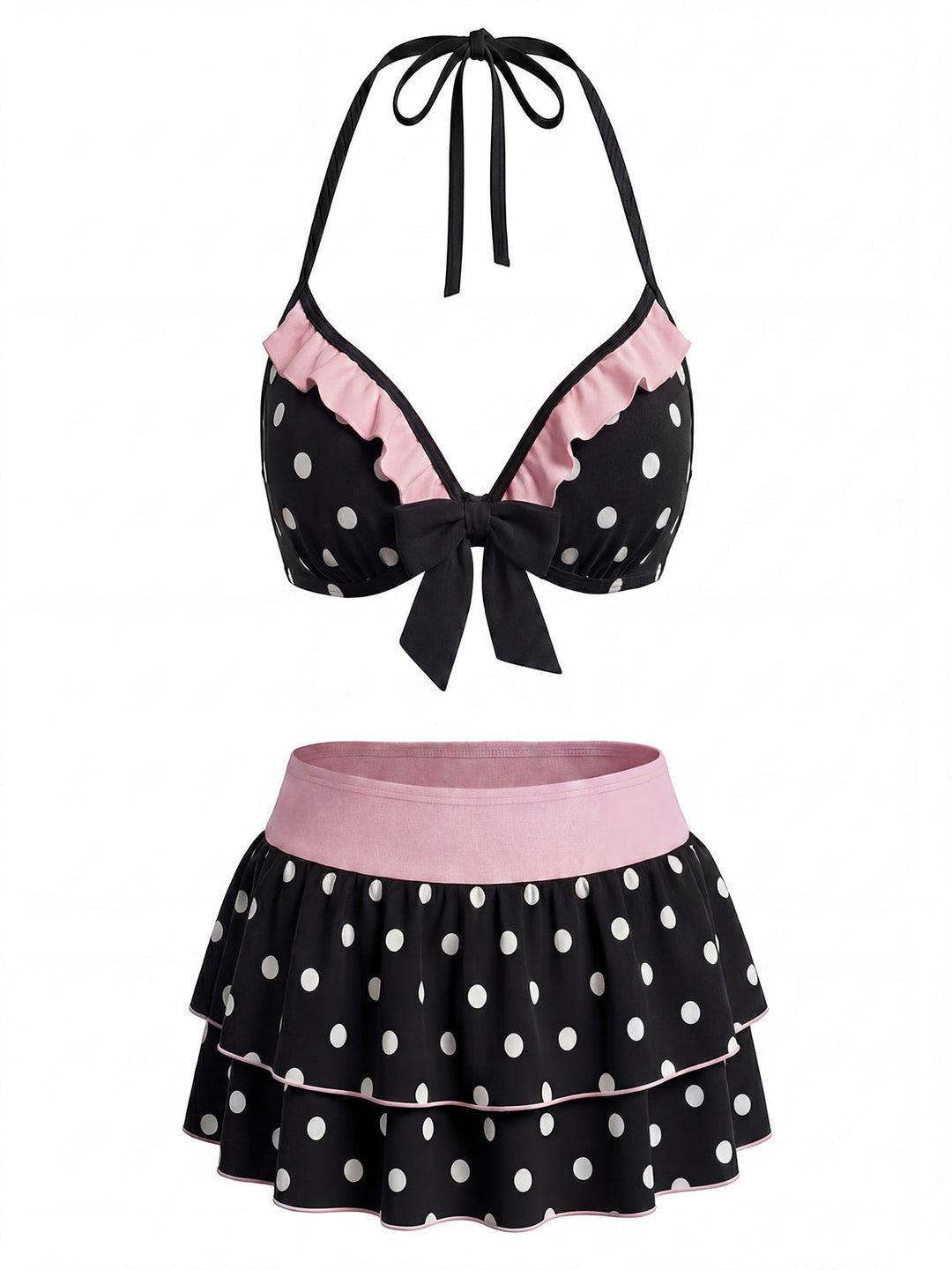 Black Polka Dot Halter Bikini Set 2