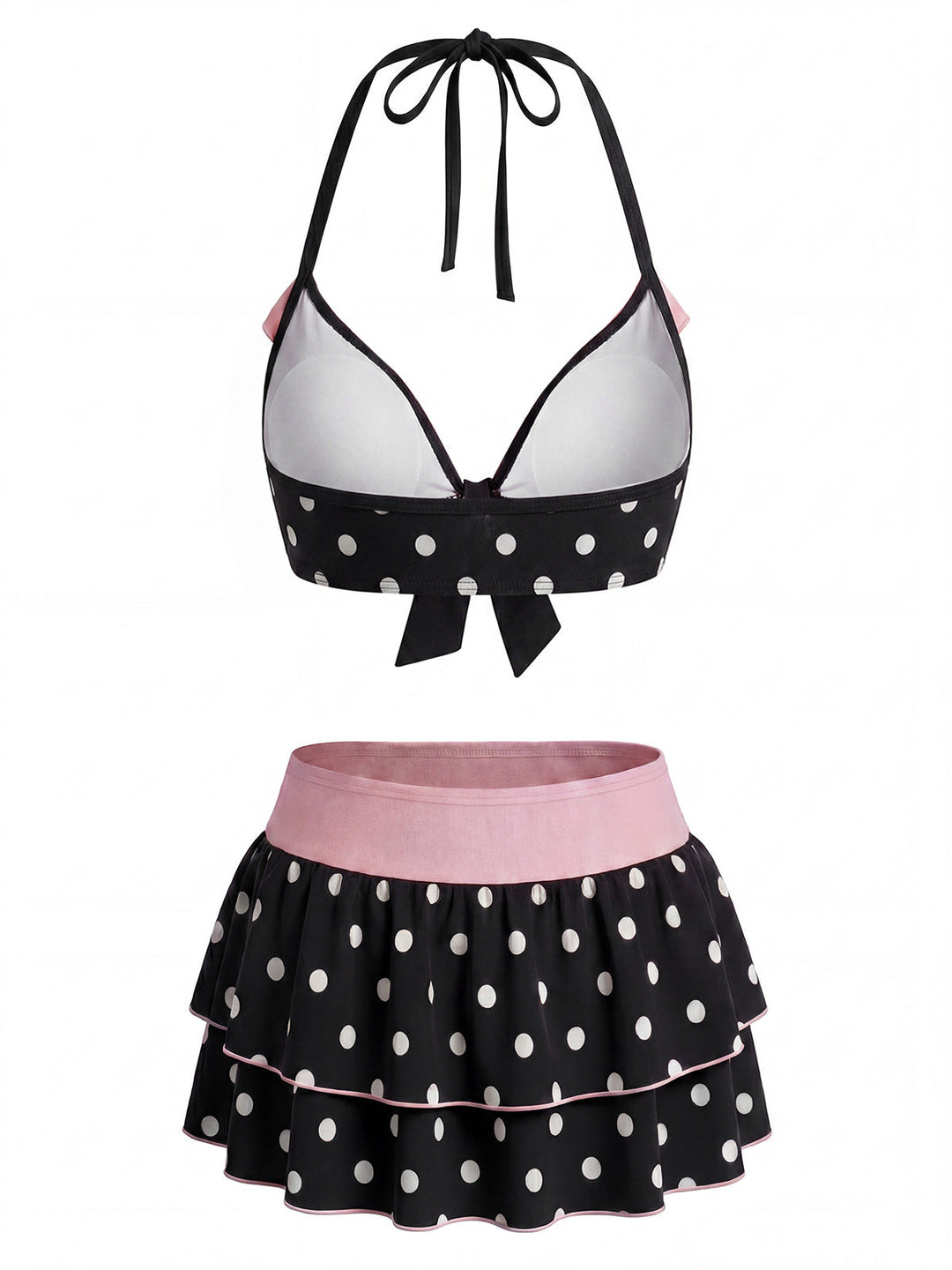 Black Polka Dot Halter Bikini Set 3