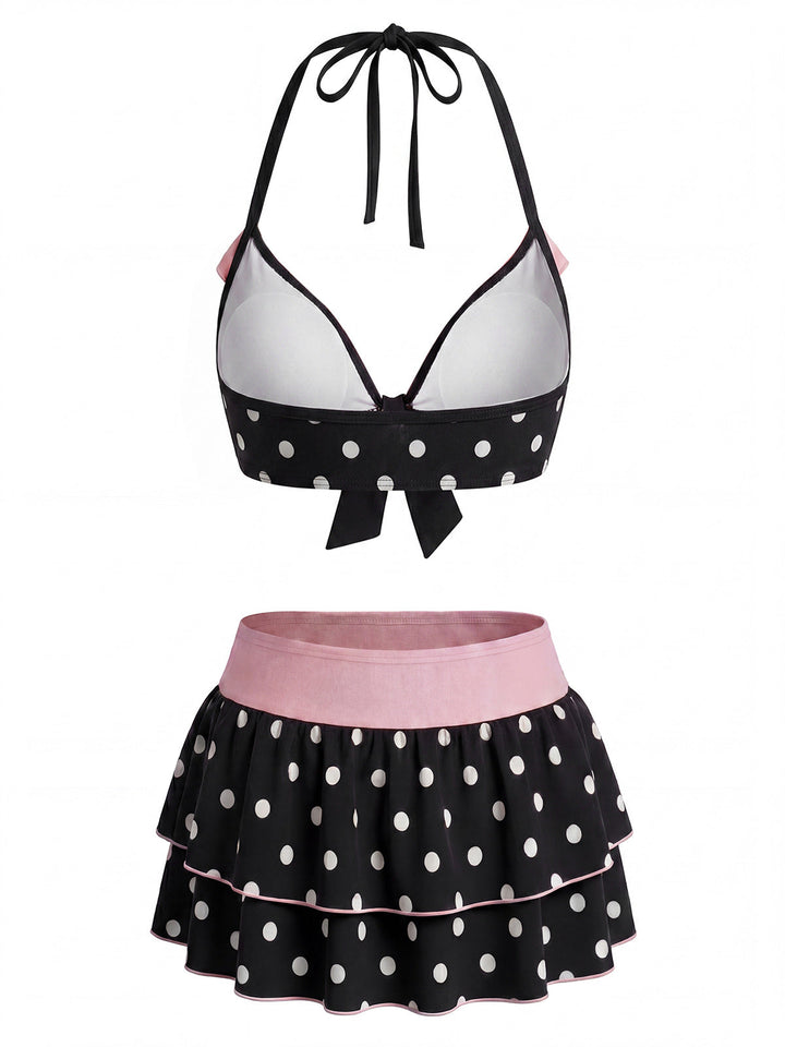 Black Polka Dot Halter Bikini Set 3