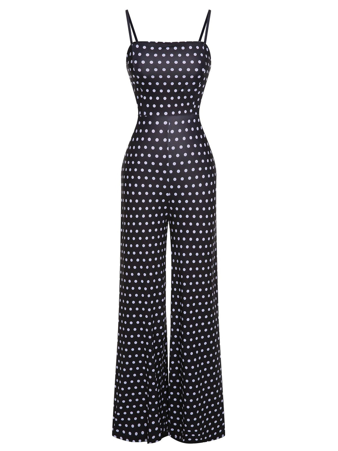 Black 1940s Polka Dots Back Strap Jumpsuit, vintage romper, retro jumpsuit - perfect for women who love vintage and retro fashion