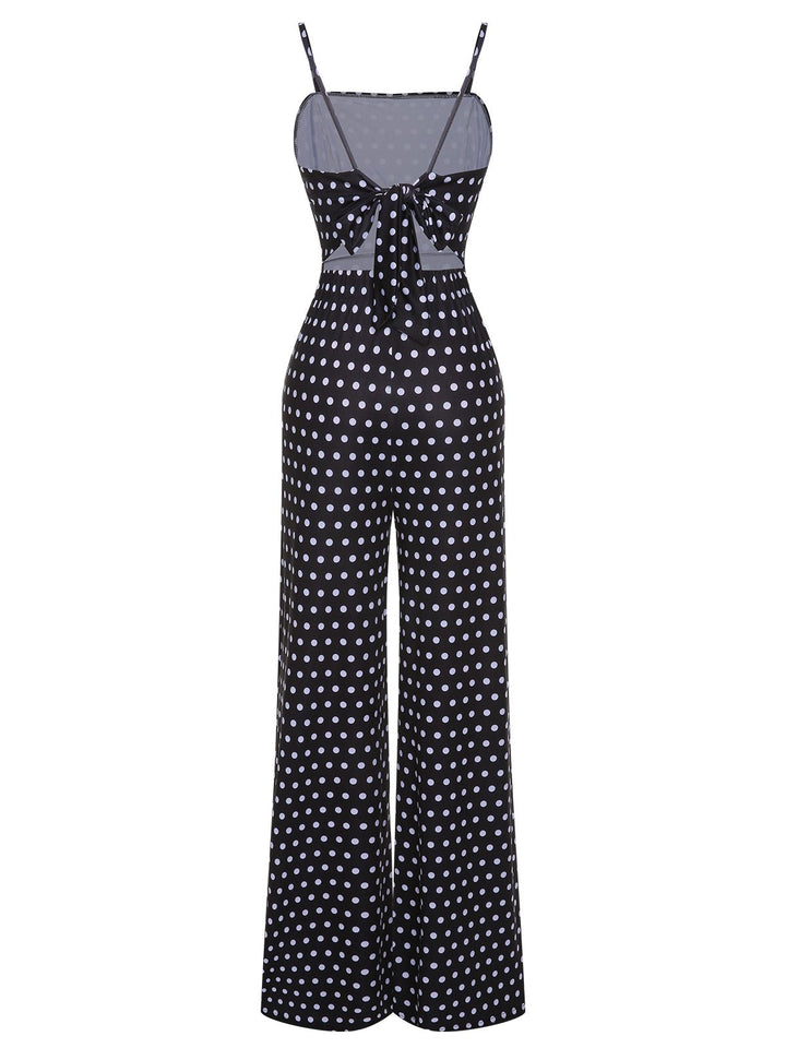 Black 1940s Polka Dots Back Strap Jumpsuit, vintage romper, retro jumpsuit - perfect for women who love vintage and retro fashion