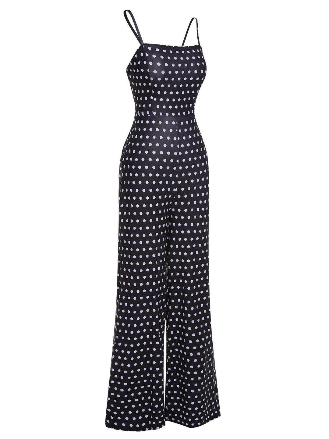 Black 1940s Polka Dots Back Strap Jumpsuit, vintage romper, retro jumpsuit - perfect for women who love vintage and retro fashion