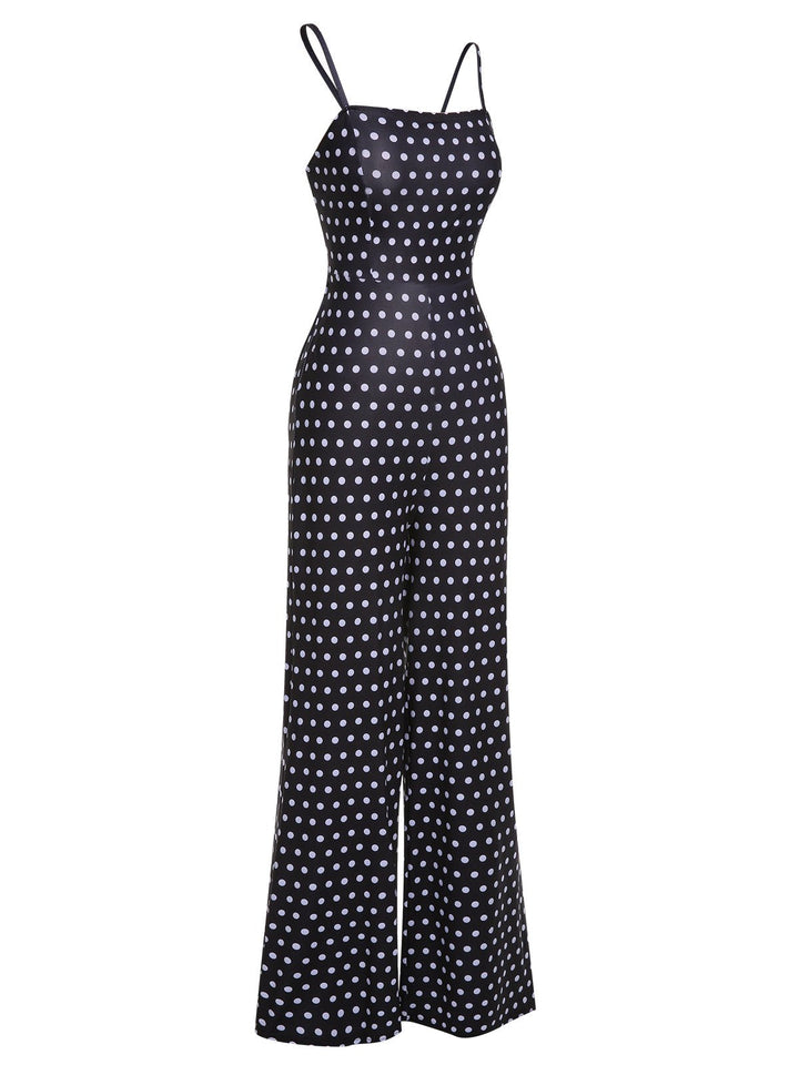 Black 1940s Polka Dots Back Strap Jumpsuit, vintage romper, retro jumpsuit - perfect for women who love vintage and retro fashion
