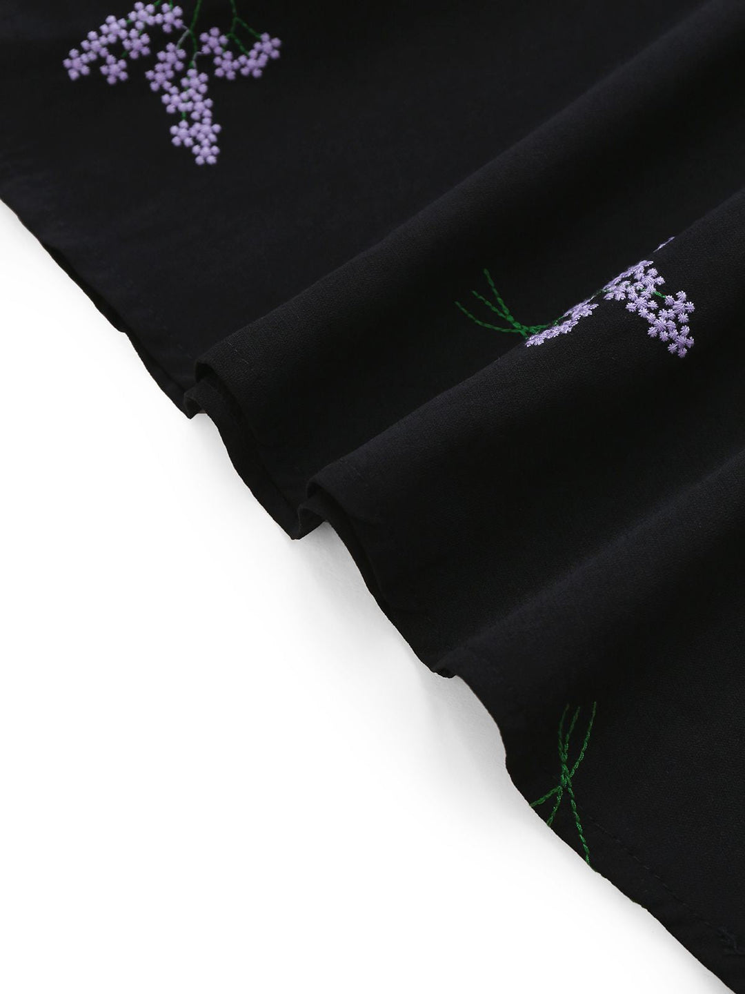 Black 1940s Purple Floral Embroidered V-Neck Dress - vintage dress, retro fashion, classic black