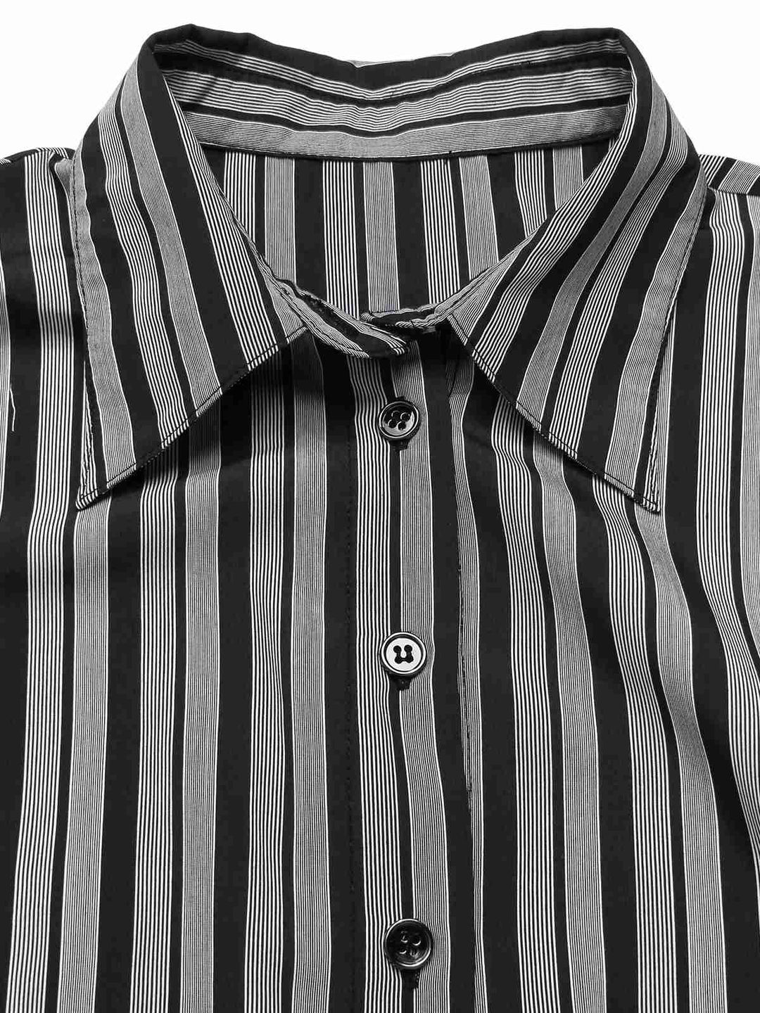 Black 1940s Shirt Collar Stripe Jumpsuit With Cape, vintage romper, retro jumpsuit - perfect for women who love vintage and retro fashion