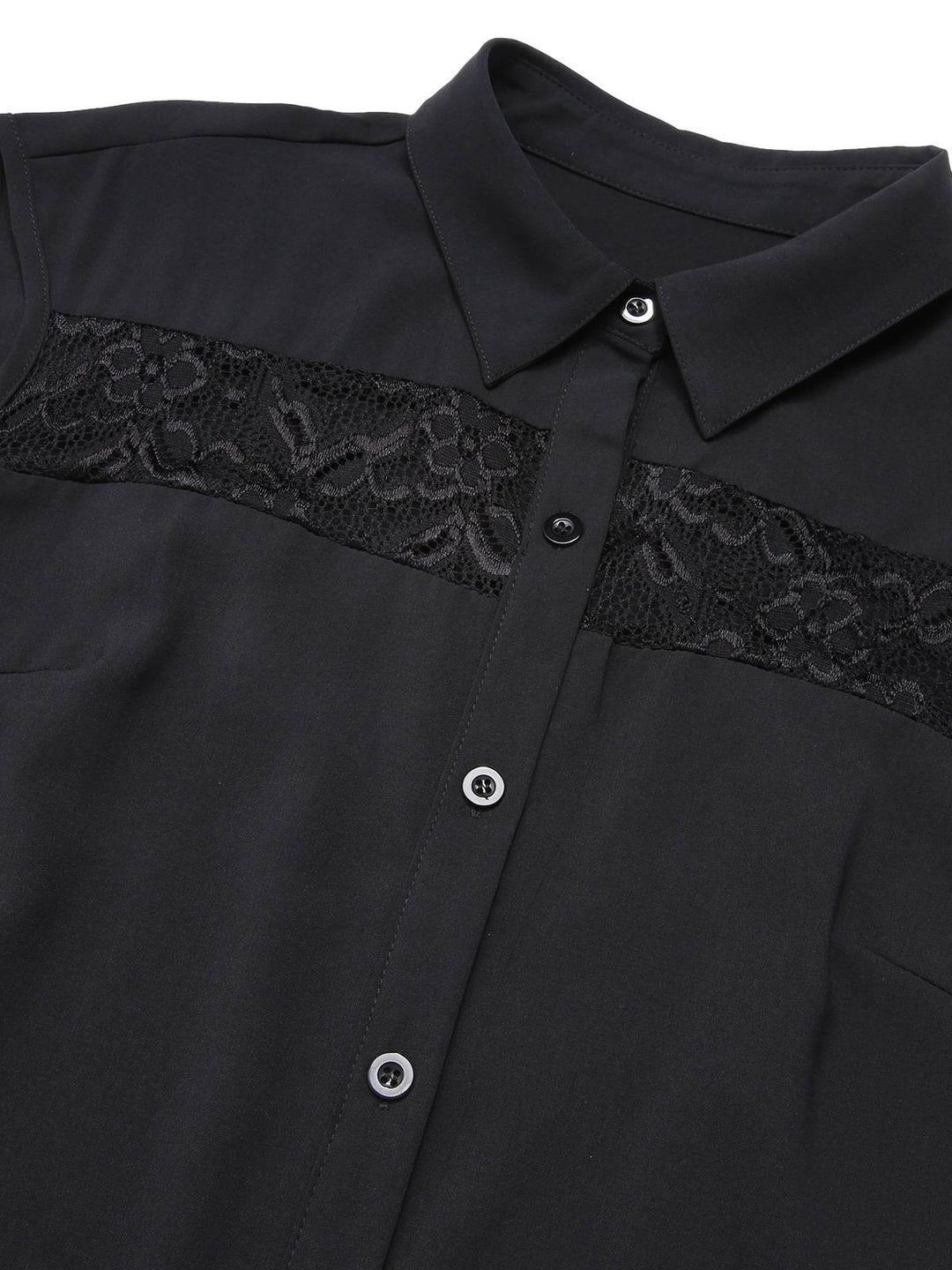 Black 1940s Solid Lace Shirt Collar Belted Dress, vintage dress, retro fashion, lace detail - perfect for women who love vintage and retro fashion