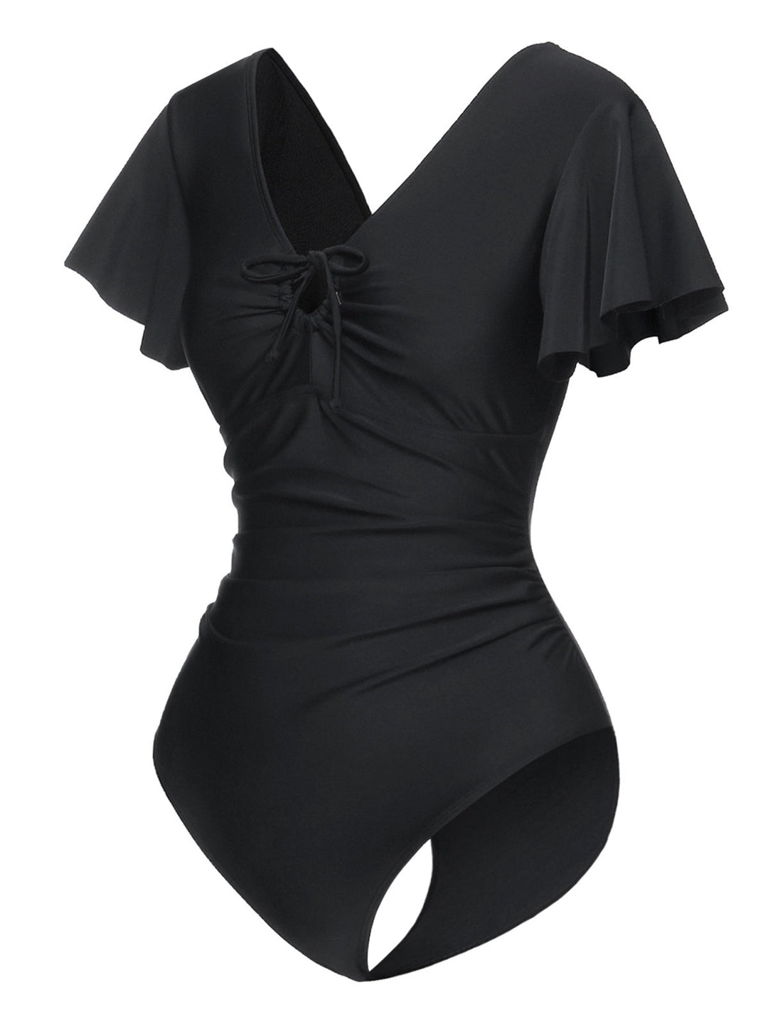 Black 1940s Solid Ruffle Sleeves One-Piece Swimsuit: 1940s Riviera elegance, reimagined for her