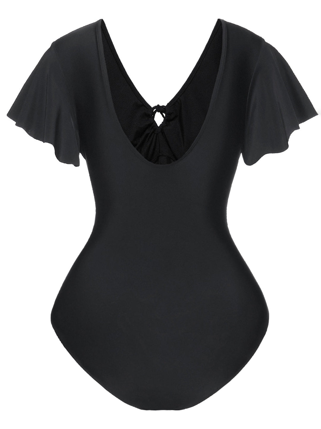 This Black 1940s Solid Ruffle Sleeves One-Piece Swimsuit carries 1940s vacation dreams in every stitch