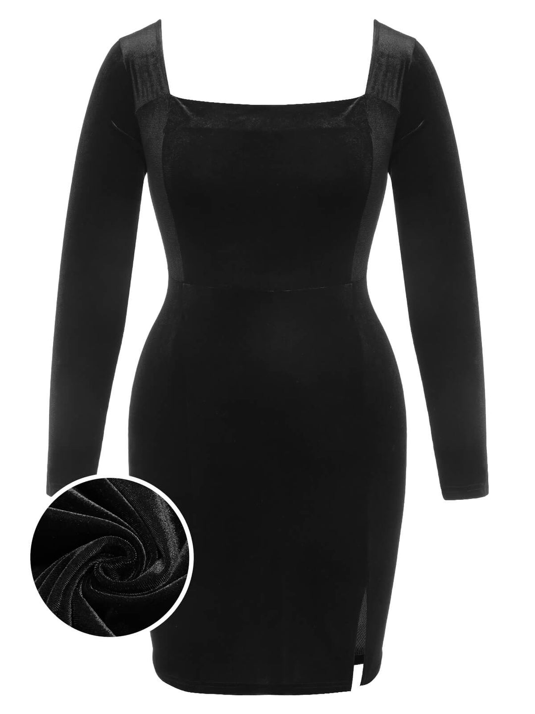 [Plus Size] Black 1940s Solid Square Neck Velvet Dress, vintage dress, fashion - perfect for women who love vintage and fashion