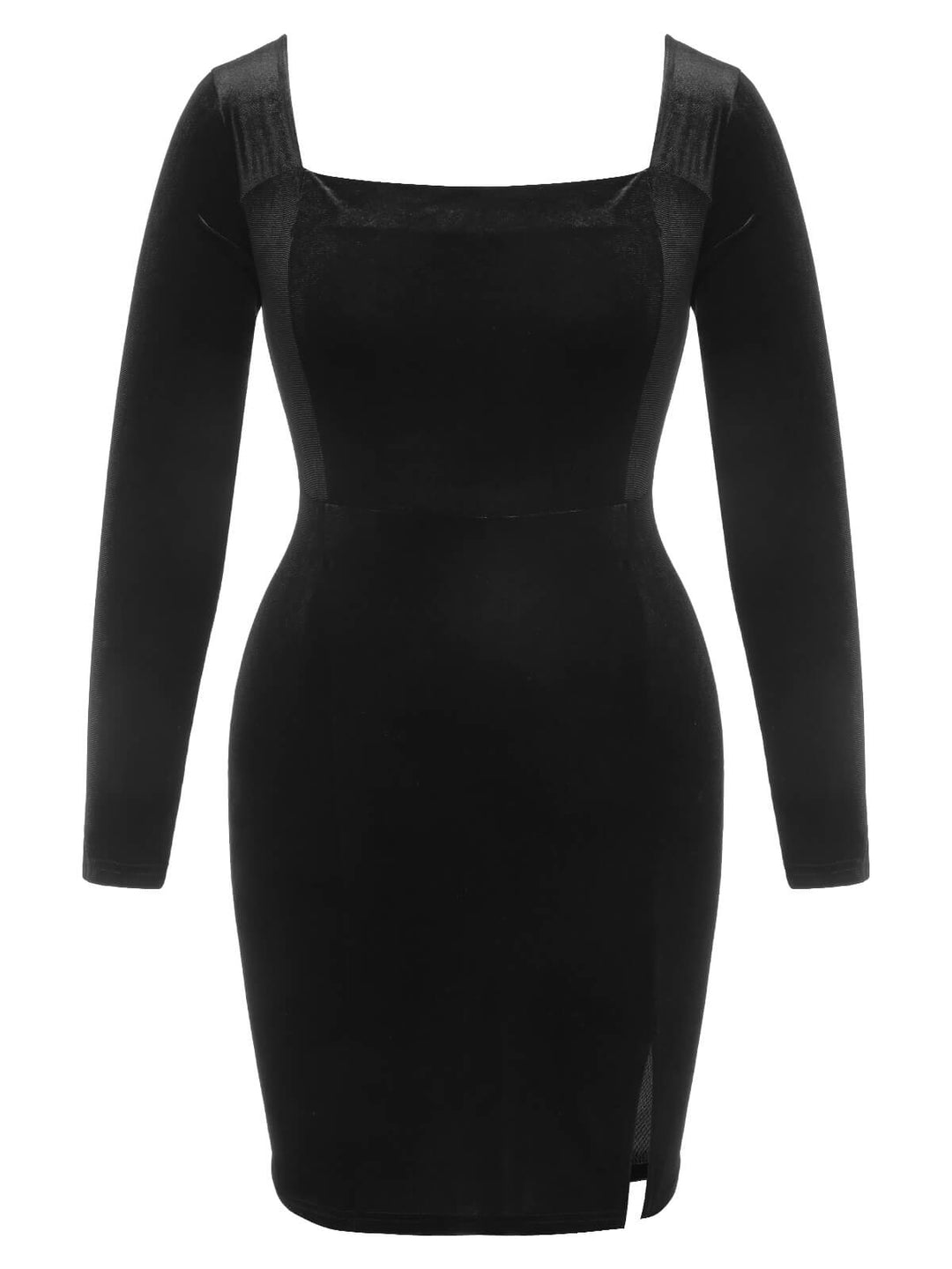 [Plus Size] Black 1940s Solid Square Neck Velvet Dress, vintage dress, fashion - perfect for women who love vintage and fashion