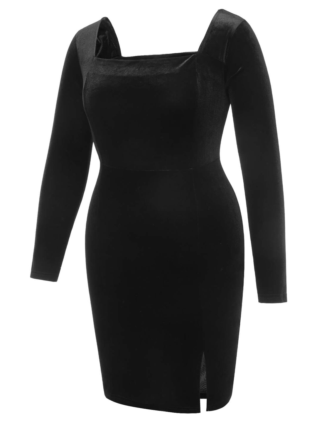 [Plus Size] Black 1940s Solid Square Neck Velvet Dress, vintage dress, fashion - perfect for women who love vintage and fashion