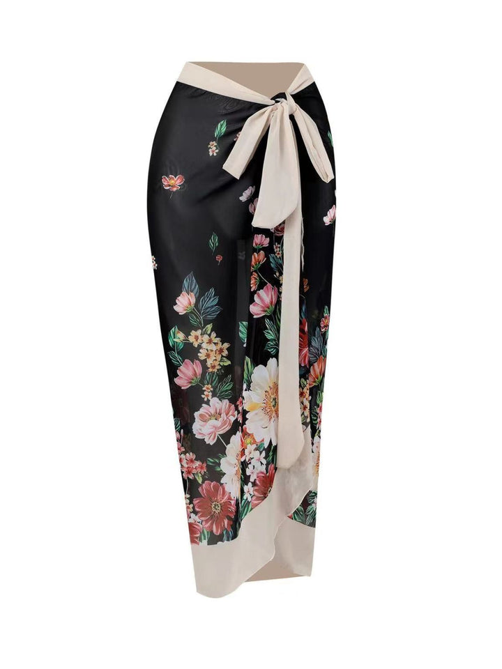 Black 1940s Strap Bow Floral Swimsuit &amp; Cove-Up — because 1940s glamour never goes out of style