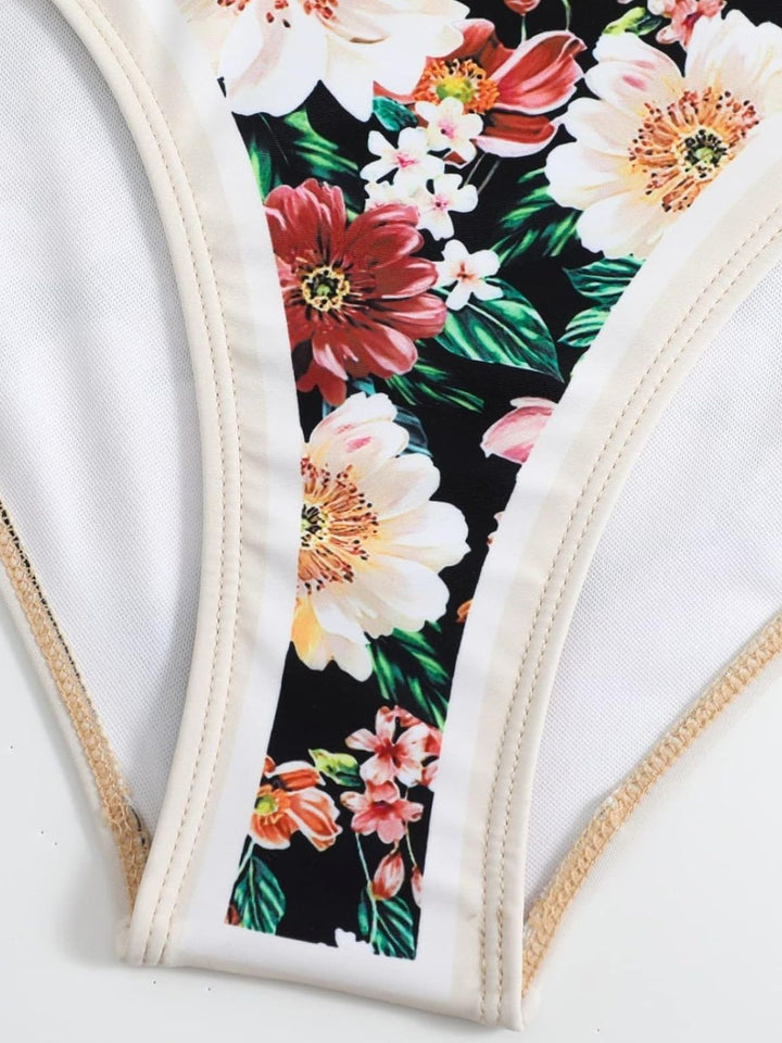 Black 1940s Strap Bow Floral Swimsuit &amp; Cove-Up — 1940s poolside glamour meets sun-drenched confidence