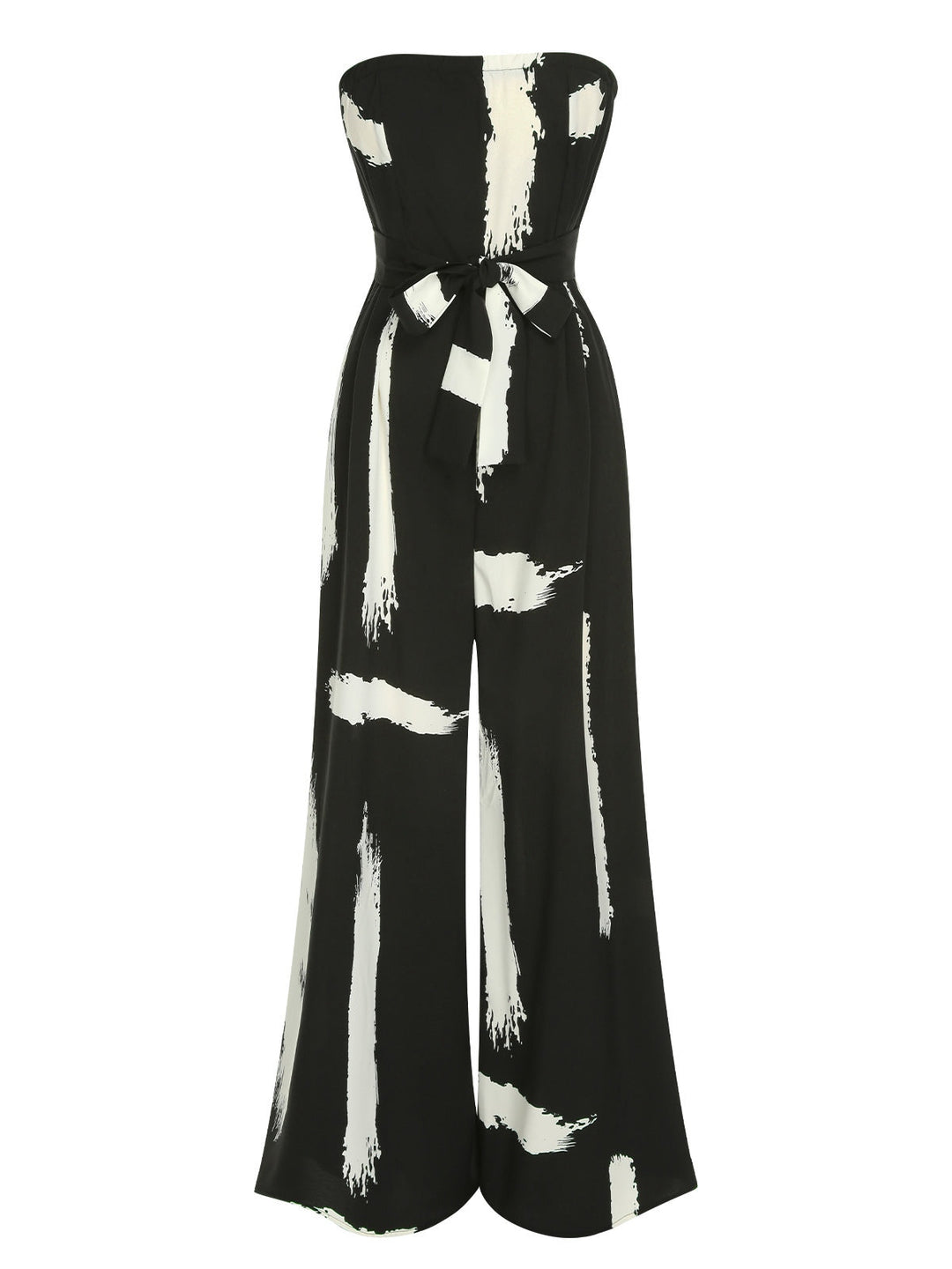 She finds her 1940s story in this Black 1940s Strapless Colorblock Jumpsuit