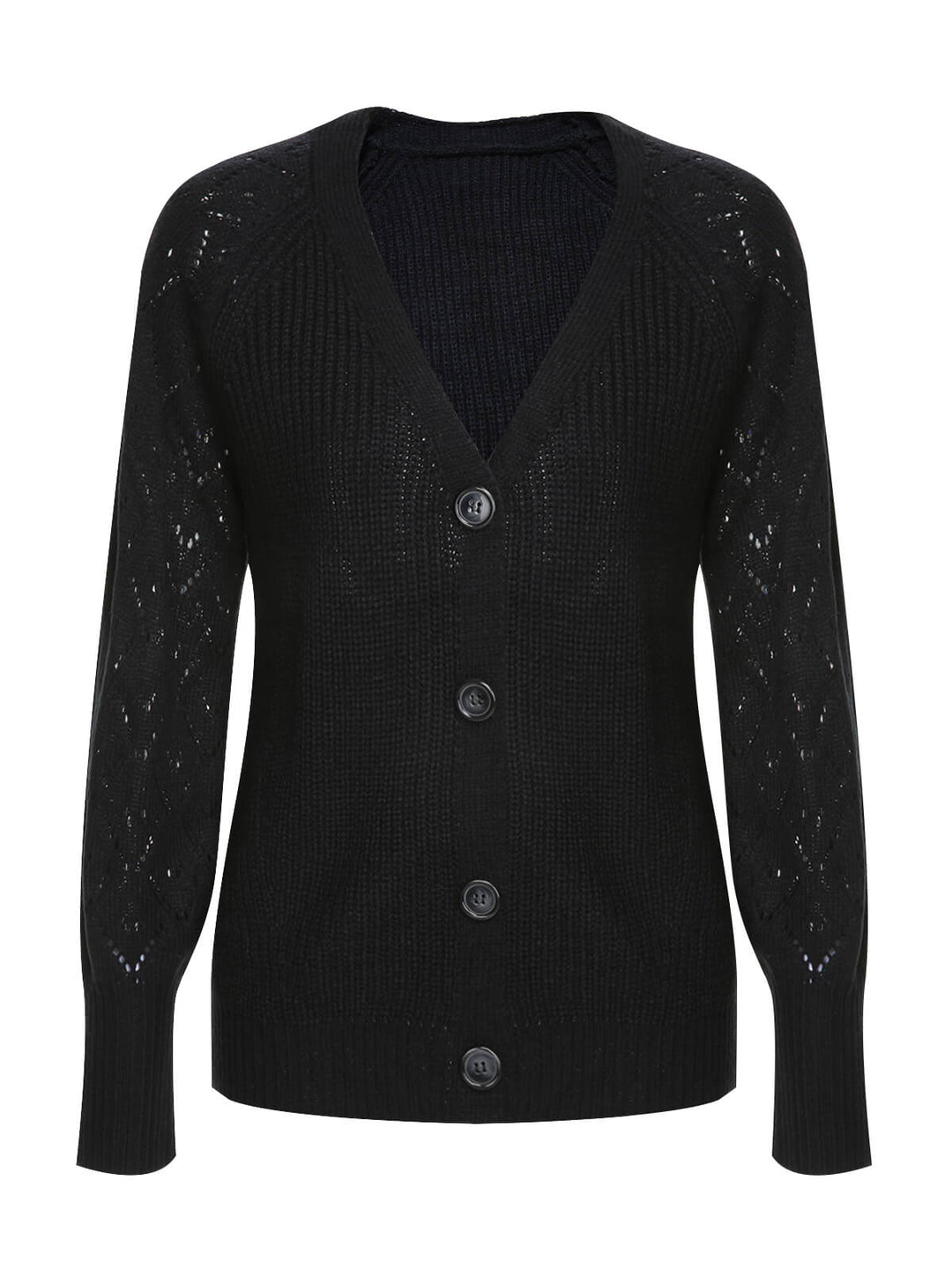 She finds her 1940s story in this Black 1940s V-Neck Knitted Button Sweater