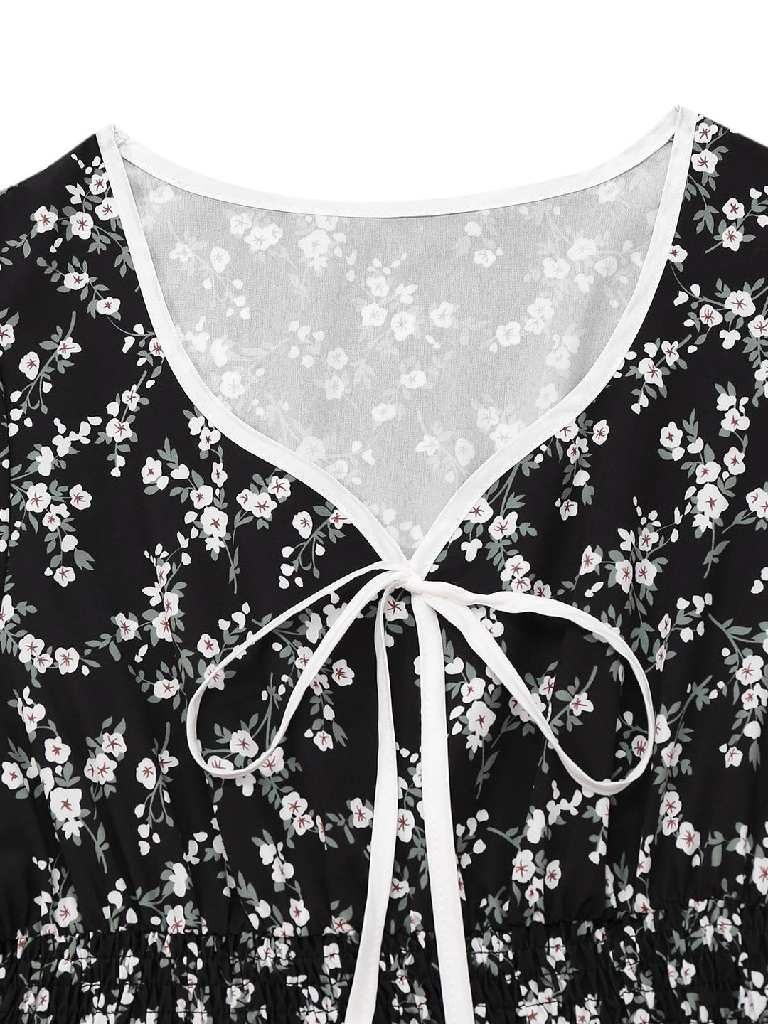 Black 1940s V-Neck Puff Ditsy Floral Dress - vintage dress, retro fashion, classic black