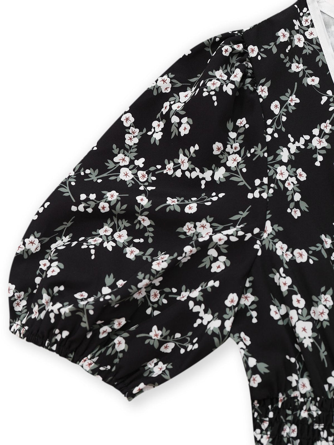 Black 1940s V-Neck Puff Ditsy Floral Dress - vintage dress, retro fashion, classic black