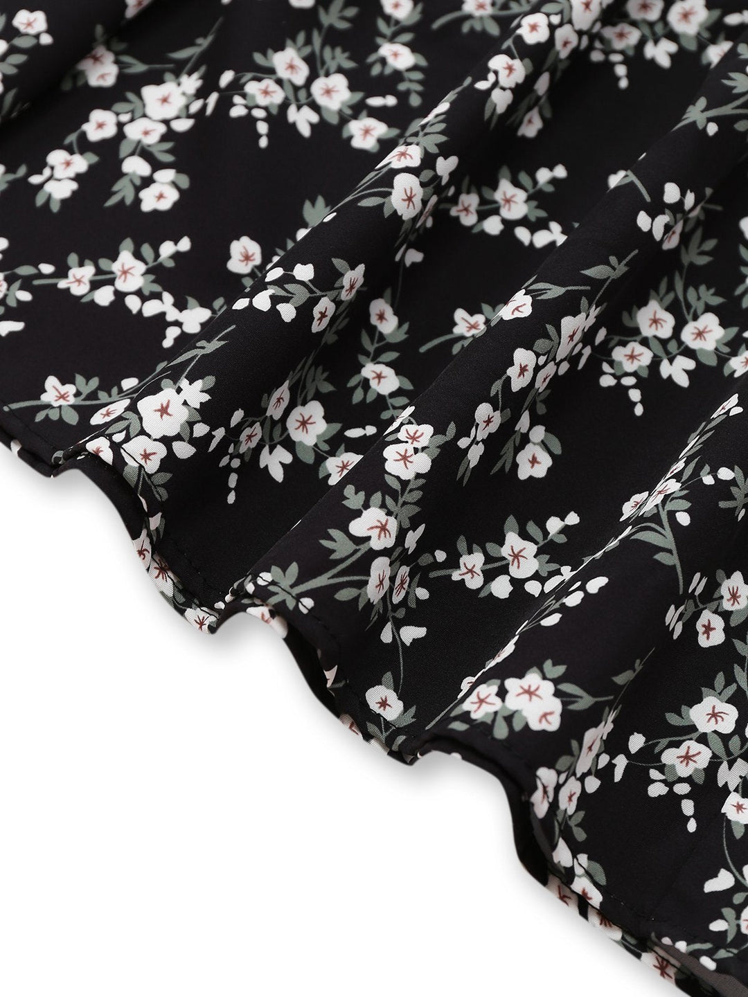 Black 1940s V-Neck Puff Ditsy Floral Dress - vintage dress, retro fashion, classic black