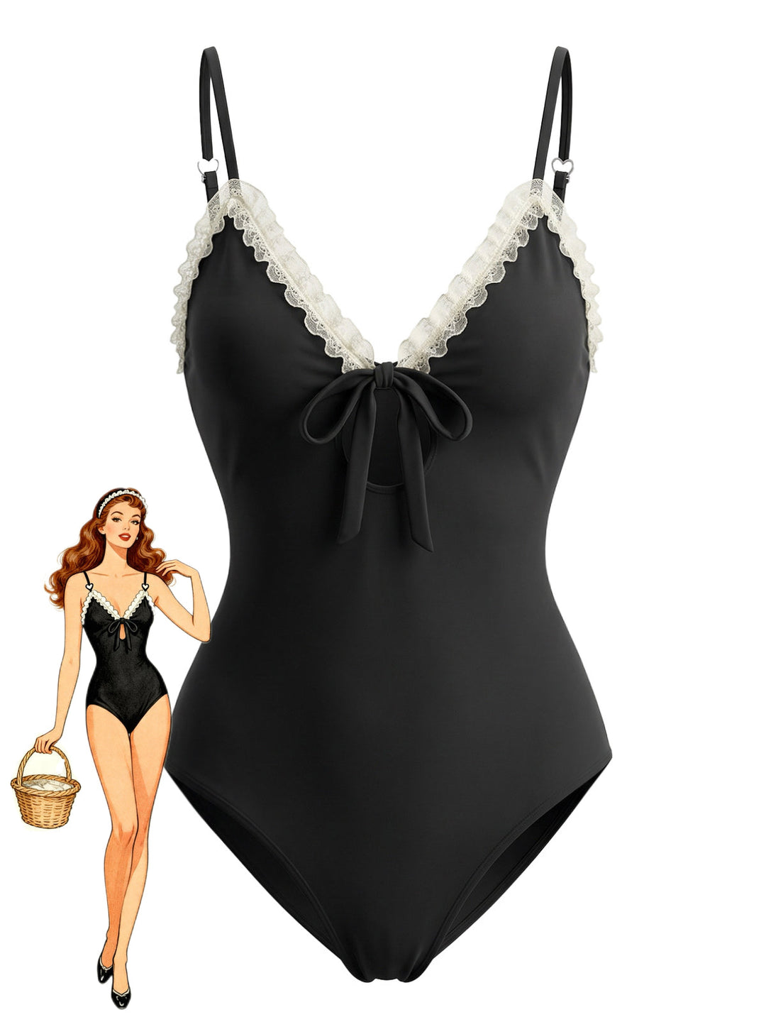 Black Vintage One Piece Swimsuit, vintage swimsuit, swimwear - perfect for women who love vintage and retro fashion
