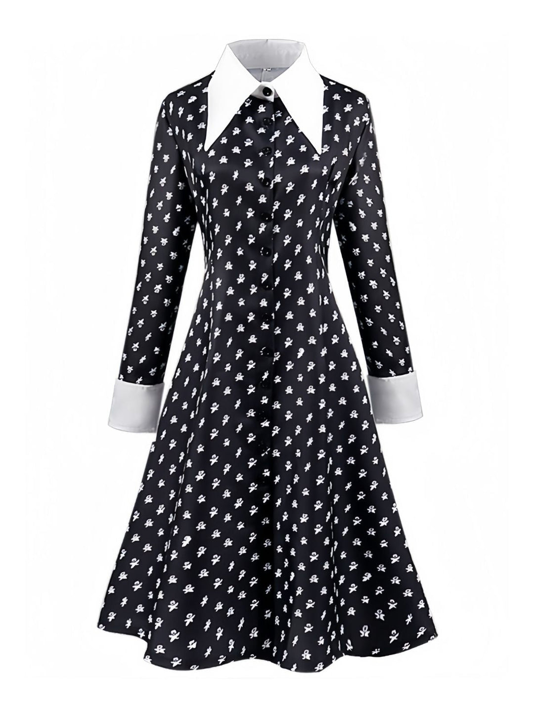 Black 1940s Wednesday Addams Style Dress - vintage dress, retro fashion, classic black
