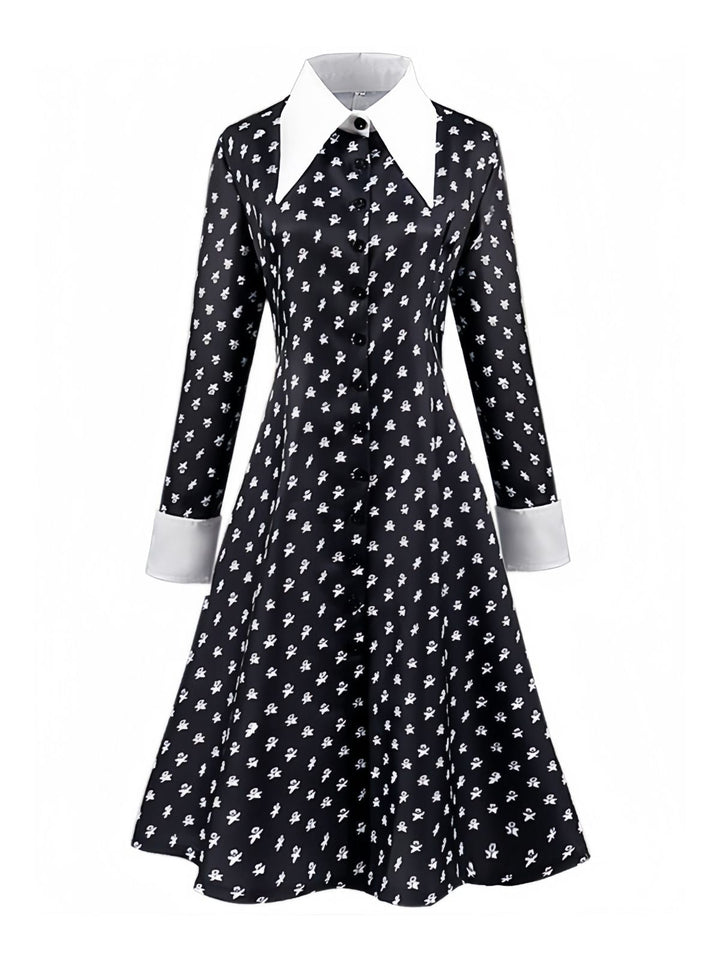 Black 1940s Wednesday Addams Style Dress - vintage dress, retro fashion, classic black