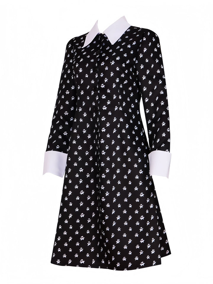 Black 1940s Wednesday Addams Style Dress - vintage dress, retro fashion, classic black