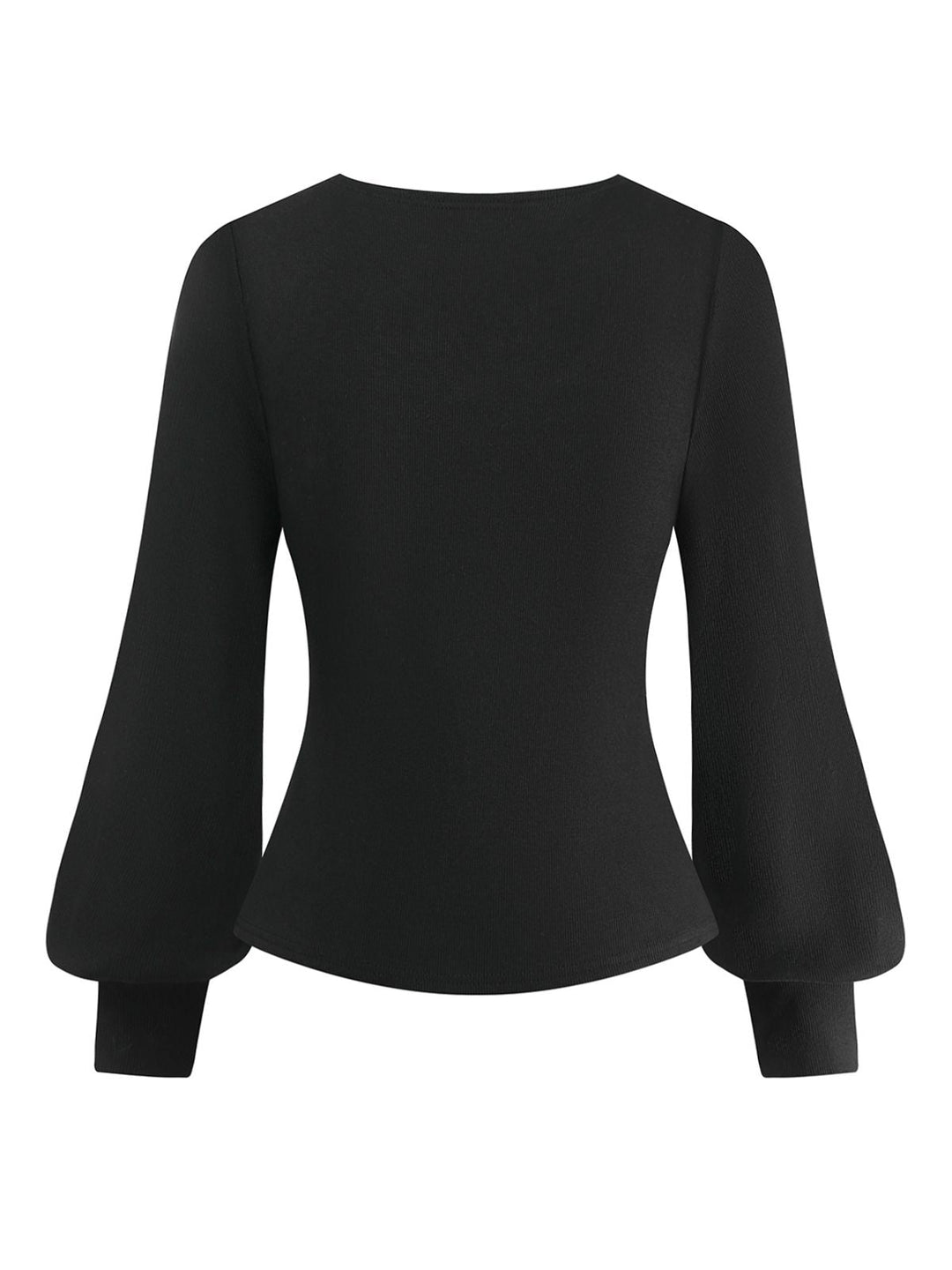 Black 1950S V-Neck Lantern Sleeve Knitted Top - vintage fashion, retro style, classic black