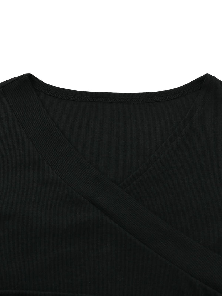 Black 1950S V-Neck Lantern Sleeve Knitted Top - vintage fashion, retro style, classic black