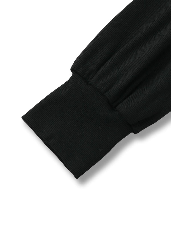 Black 1950S V-Neck Lantern Sleeve Knitted Top - vintage fashion, retro style, classic black