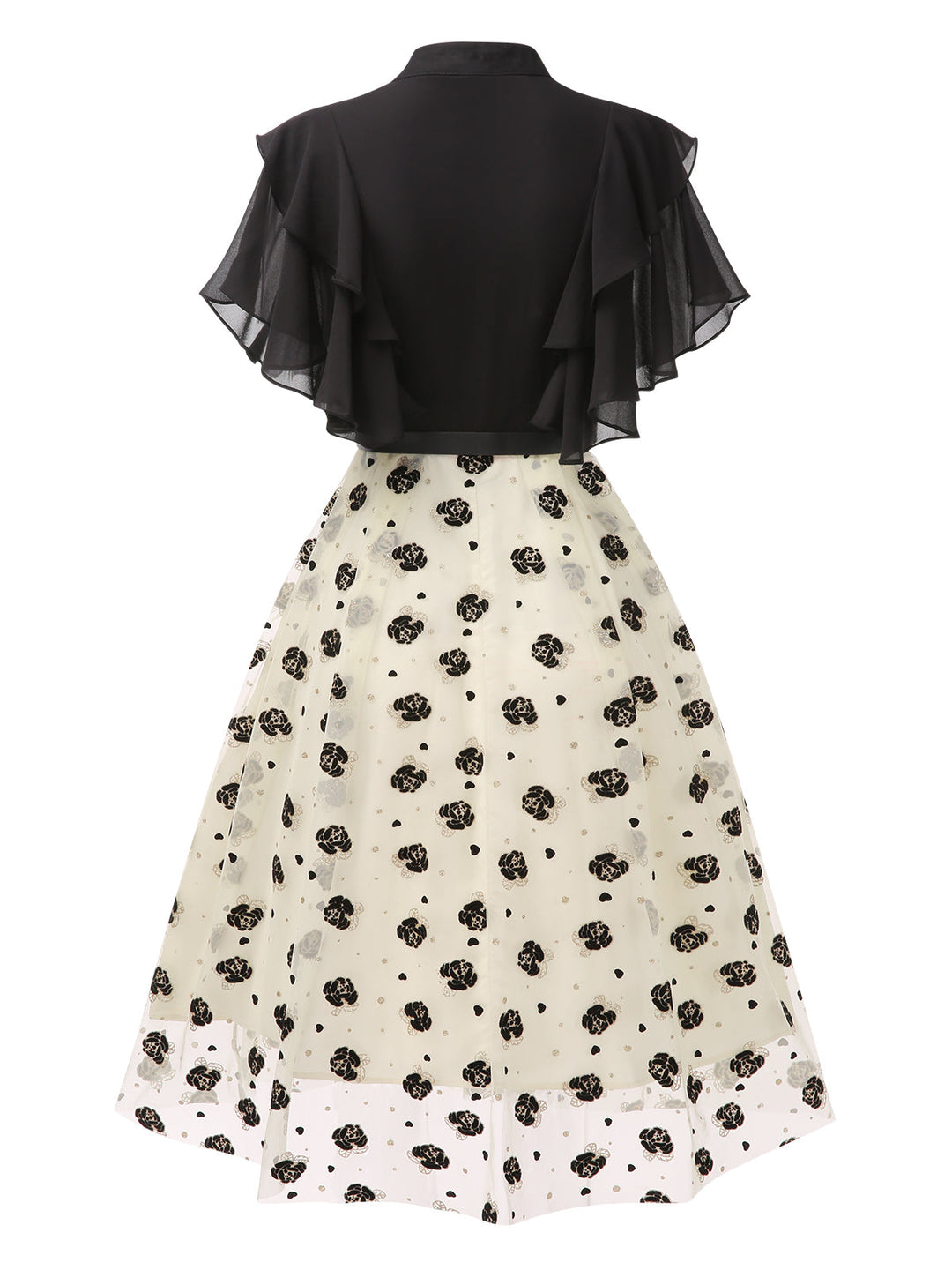Black 1950s 3D Floral Ruffle A-line Dress, vintage dress, retro fashion, rockabilly, pin-up fashion - perfect for women who love vintage and retro fashion