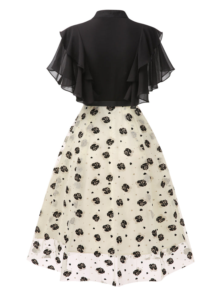 Black 1950s 3D Floral Ruffle A-line Dress, vintage dress, retro fashion, rockabilly, pin-up fashion - perfect for women who love vintage and retro fashion