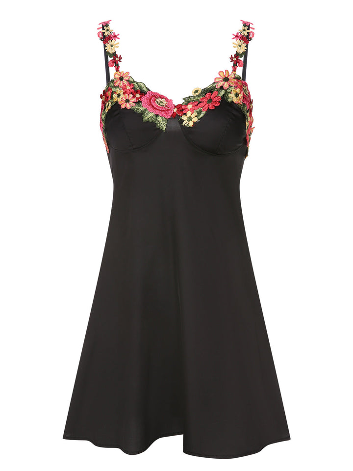 Black 3D Floral Suspender Sleepwear, vintage fashion, retro style - perfect for women who love vintage and retro fashion