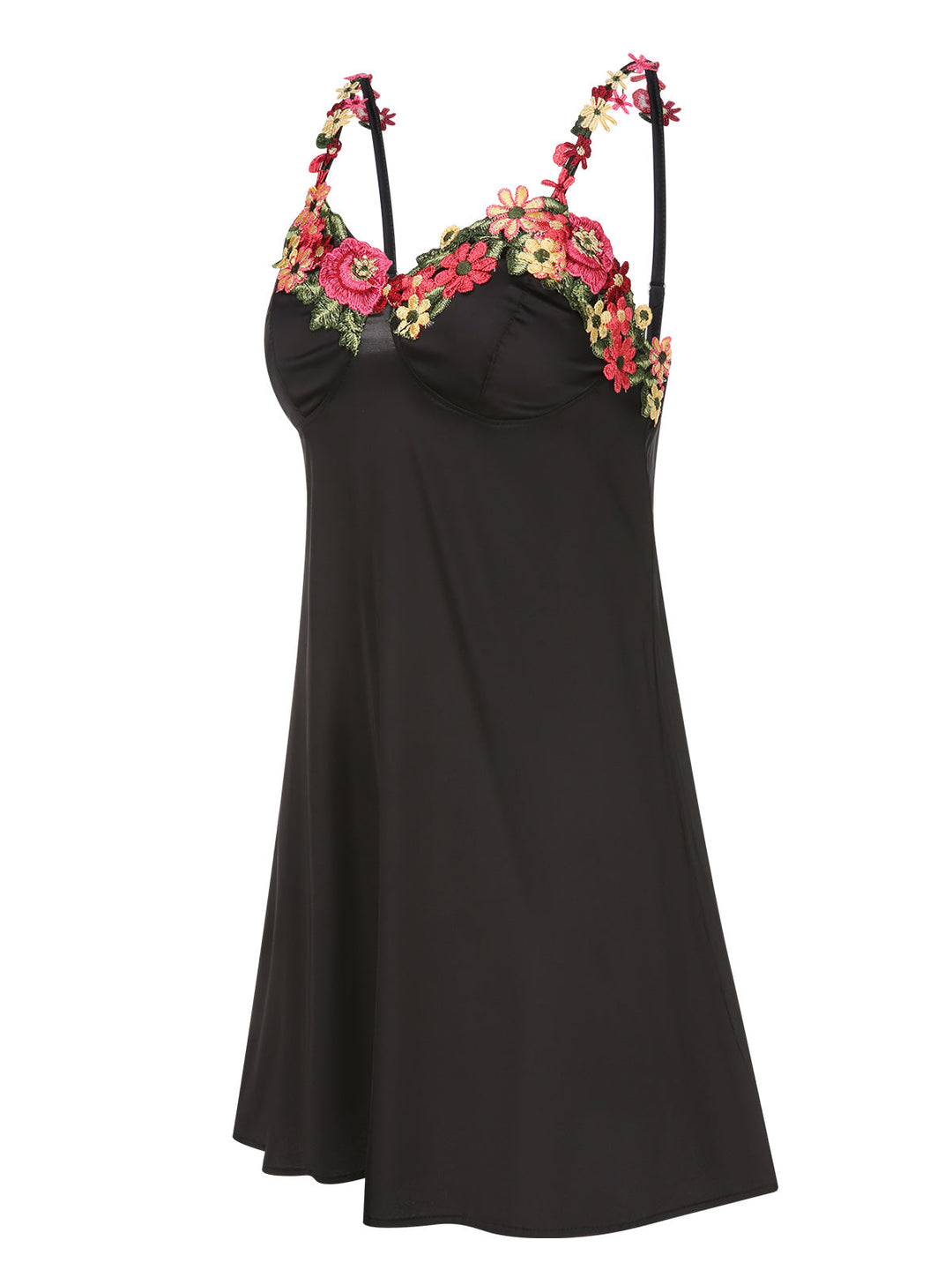 Black 1950s 3D Floral Suspender Sleepwear, vintage fashion, retro style - perfect for women who love vintage and retro fashion