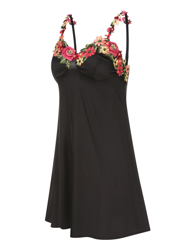 Black 3D Floral Suspender Sleepwear, vintage fashion, retro style - perfect for women who love vintage and retro fashion