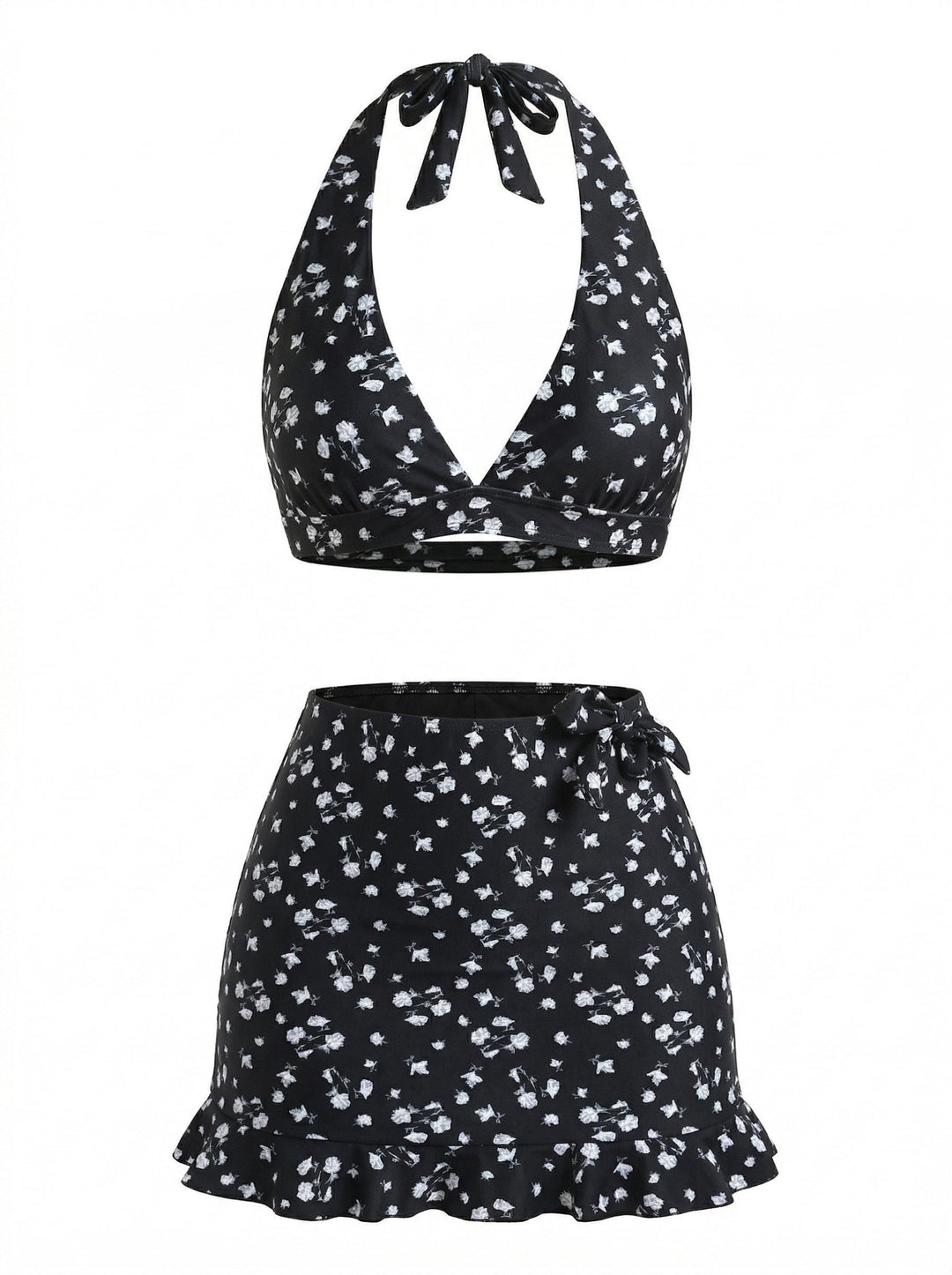 Black 1950s Bikini Floral Tankini Set - vintage fashion, retro style, classic black