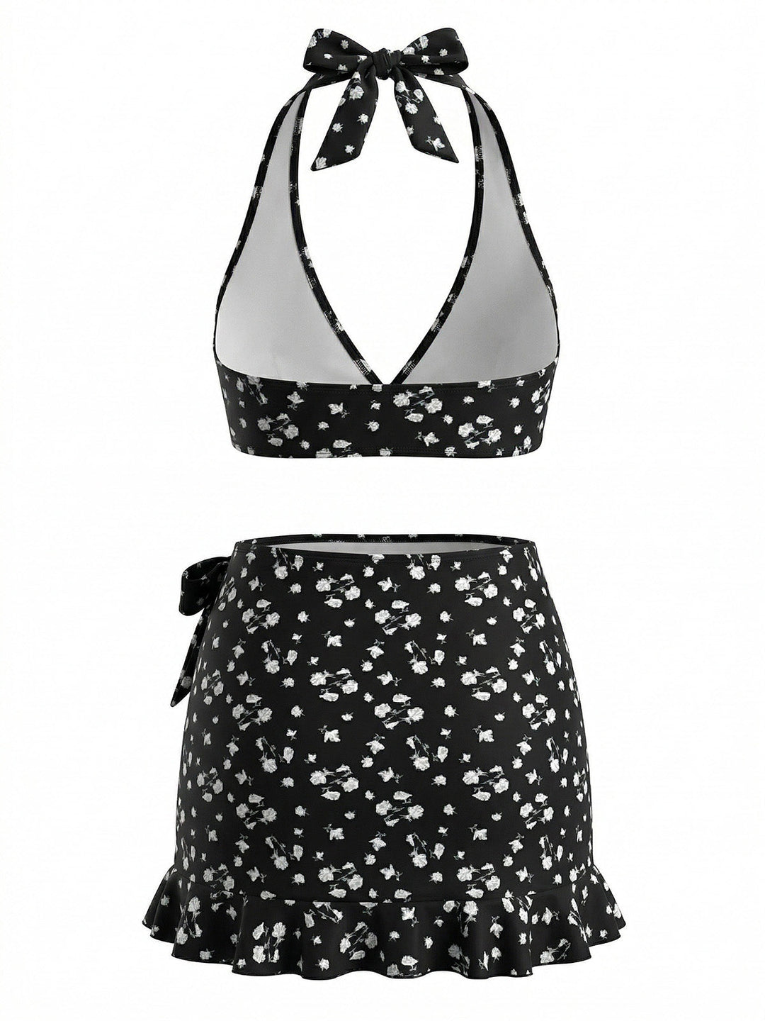 Black 1950s Bikini Floral Tankini Set - vintage fashion, retro style, classic black