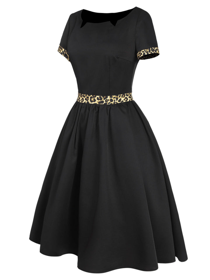 This Black 1950s Boat Neck Leopard Patchwork Dress wraps her in 1950s elegance, one twirl at a time