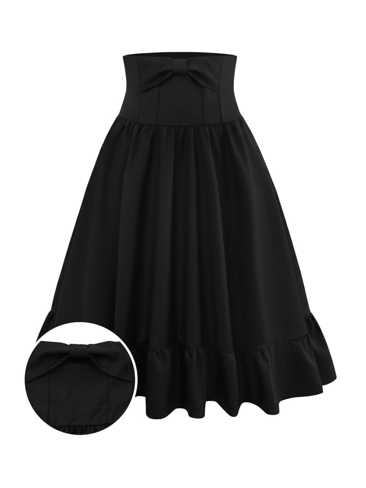 Black 1950s Bow Decor Solid Skirt - vintage skirt, retro style, classic black