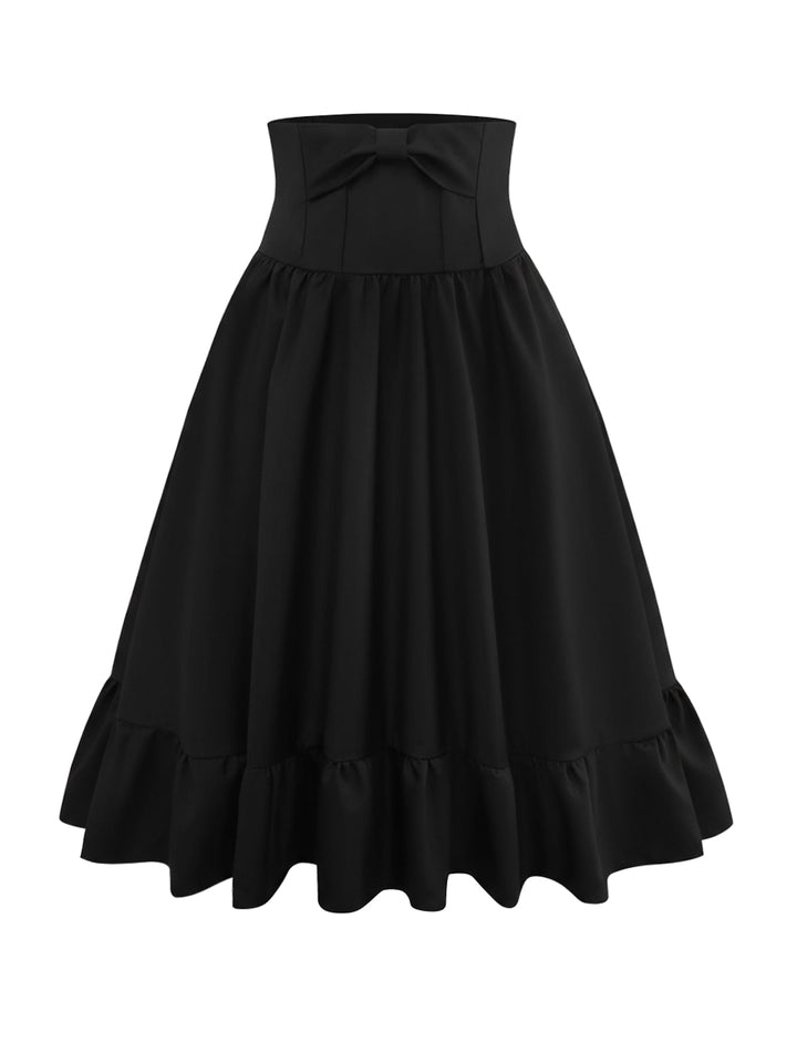 Black 1950s Bow Decor Solid Skirt - vintage skirt, retro style, classic black
